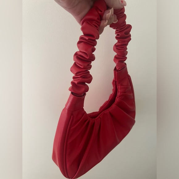 Red Handbag With Ruched Shoulder Strap - Picture 2 of 5